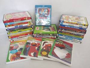 lot 5483 image: 34 Kids DVDs  Sesame Street, Shrek, Rudolph, Thomas, Ice Age & More