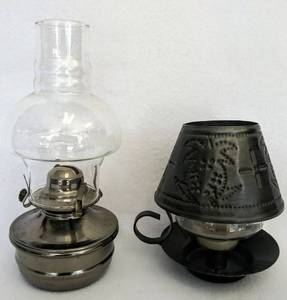 lot 5508 image: Vintage Collectible Metal Lamplight Farms Oil Lantern  Bonus Candle Lamp