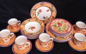 lot 5515 image: 222 Fifth by PTS International  Tuscany Rose (Retired) Dinnerware  30 Pieces