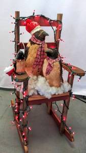 lot 5522 image: X-Mas Decorated Vintage Rocking Chair wLights & Adorable Penguins  Chair ROCKS See Video