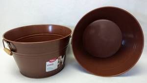 lot 5526 image: (2) Better Homes & Gardens Copper Finish - Metal Ice Bucket wHandles (15 Dia x 9 H)  Ideal for Serving Party Beverages