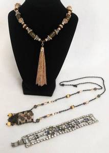 lot 5532 image: Very Unique Jewelry  2 Necklaces & A Vintage Blue & White Rhinestone Bracelet