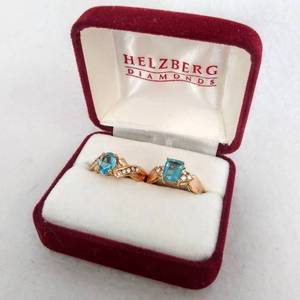 lot 5534 image: 2 Stunning Gold Tone Blue Topaz Rings in Box  Sz 88.5