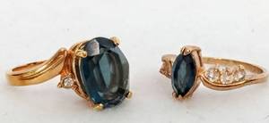 lot 5535 image: 2 Extraordinary London Blue Topaz Gold Tone Rings  Sz 88.5