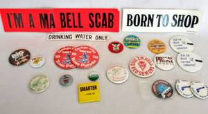 lot 5539 image: Vintage Buttons & Bumper Stickers  Including 1976 Dodge City Rose Parade $ A Carter Mondale Button  22 Total