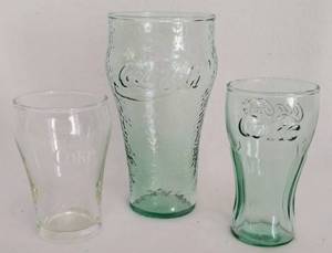 lot 7008 image: 3 Vintage Coca-Cola Glasses  2 Green Tinted