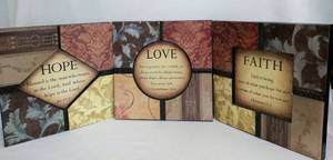 lot 7014 image: 3 Metal Wall Decor   Faith, Love, & Hope with Bible Scriptures