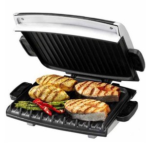lot 7028 image: NIB  George Foreman 6-Serving Removable Plate Electric Indoor Grill and Panini Press - Silver - GRP99