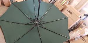 lot 4655 image: Sunnyglade 9 Solar 24 LED Lighted Patio Umbrella with 8 RibsTilt Adjustment and Crank Lift System (Dark Green) No Base