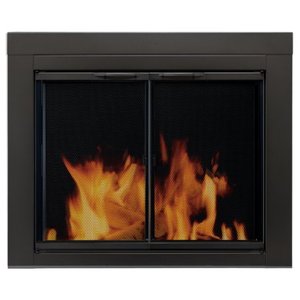 lot 4685 image: Pleasant Hearth AN-1011 Black Alpine Medium Cabinet-Style Fireplace Doors with Clear Tempered Glass
