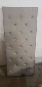 lot 4687 image: Home Life Premiere Classics Cloth Light Grey Silver Linen 51 Tall Headboard Platform Bed with Slats Queen