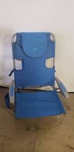 lot 4700 image: Set Of Two Ostrich On-Your-Back Outdoor Lounge 5 Position Reclining Beach Lake Chair, Blue