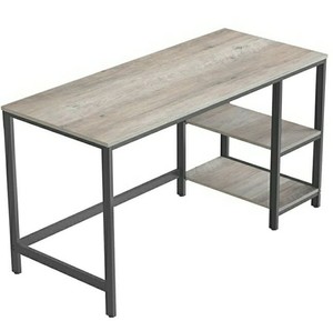 lot 4758 image: VASAGLE ALINRU Computer Desk, 55-Inch Writing Desk, with 2 Shelves on Left or Right, Stable Steel Frame, Easy Assembly, Greige and Black ULWD55X
