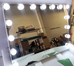 lot 2155 image: Fenchilin Hollywood Vanity Mirror with Lights  15 Dimmable LED Bulbs  Tabletop or Wall-Mounted, Slim Metal Frame Design, White