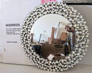 lot 2163 image: KOHROS Round Antique Wall Mirror  Ornate Glass Framed Venetian Decor Mirror (31.75)
