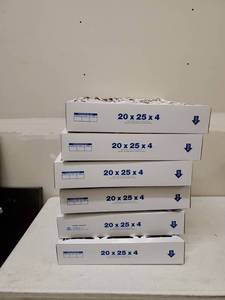 lot 4845 image: Box Of Six 20x25x4 Air Filters All Six Have A Dent On Top And Bottom