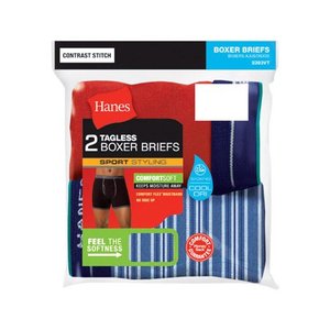 lot 195 image: Hanes Red Label Mens 2-Pack No Ride Up Boxer Briefs, Assorted, X-Large