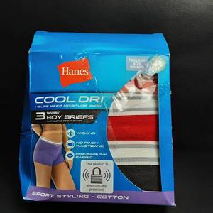 lot 286 image: Hanes Cool Dri Womans Tagless Boy Briefs Size 5 Small (3-pack)
