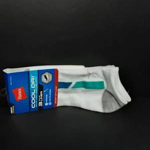 lot 347 image: Hanes Mens Cool Dri 3 Pair Liner Wicking Ventilation Size 6-12 Wt Aqua 081120