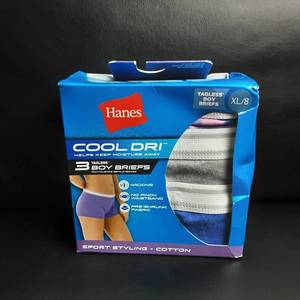lot 354 image: 2 Packs Womens Cool- Dri Tagless Boy Brief Panties - 6 Pair, Size 7 Large
