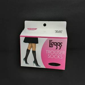 lot 374 image: Leggs Trouser Socks 3 Pairs Black One Size Knee High Comfort Band Sheer Toe Usa