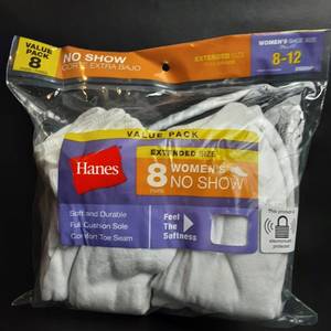 lot 383 image: 8 Pair Hanes Womens No Show Socks Shoe Size 8-12 White Soft Cushion Durable