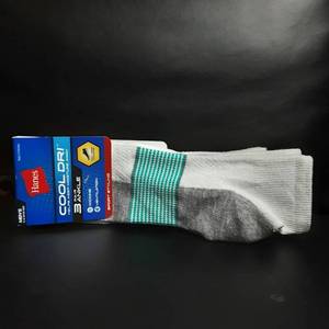 lot 387 image: Hanes Mens Cool Dri 3 Pair Ankle Wicking Ventilation Size 6-12 Wt Aqua 081120