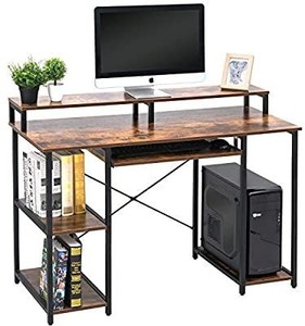 lot 5141 image: TOPSKY Computer Desk with Storage ShelvesKeyboard TrayMonitor Stand Study Table for Home Office (IndustrialRustic Brown)