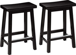 lot 5173 image: AmazonBasics Classic Solid Wood Saddle-Seat Counter Stool with Foot Plate - 24, Black, 2-Pack