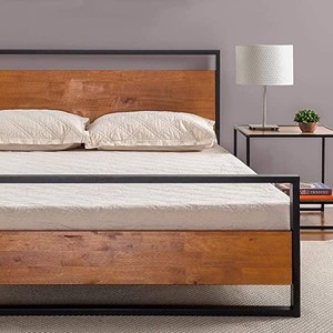 lot 5188 image: Zinus Suzanne Metal And Wood Platform Bed With Headboard And Footboard Full