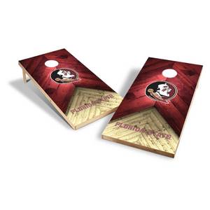 lot 5241 image: NCAA Florida State Seminoles 2x4ft Tailgate Toss Cornhole Game- damage to one end of inspected area
