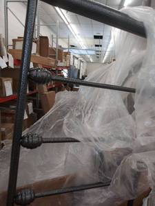 lot 5248 image: Twin headboard and footboard with metal pieces for frame, unknown if complete