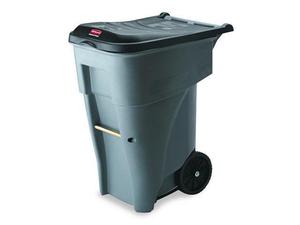 lot 5341 image: Rubbermaid Commercial Brute Rollout Heavy-Duty Waste Container, Square, Polyethylene, 65 gal, Gray -RCP9W21GY