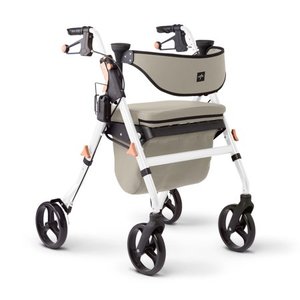 lot 3036 image: Medline Empower Rollator With Microban, Folding Rolling Walker, 8 Wheels, 300lb Weight Capacity, White Frame
