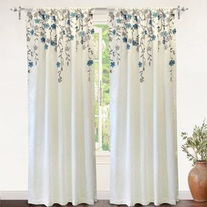 lot 7861 image: Driftaway Isabella Embroidered Room Darkening Window Curtain, Embroidered Crafted Flower, Set Of 2, 50��X84(IvoryBlue)