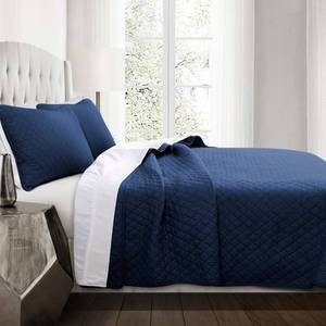 lot 7862 image: FullQueen 3pc Ava Diamond Oversized Cotton Quilt Set Navy - Lush D�cor