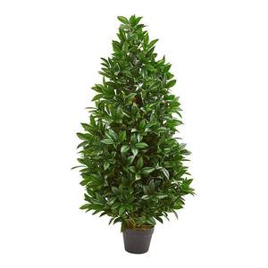 lot 7876 image: Nearly Natural 4-Ft. Bay Leaf Artificial Topiary UV Resistant (IndoorOutdoor) Silk Trees, Green