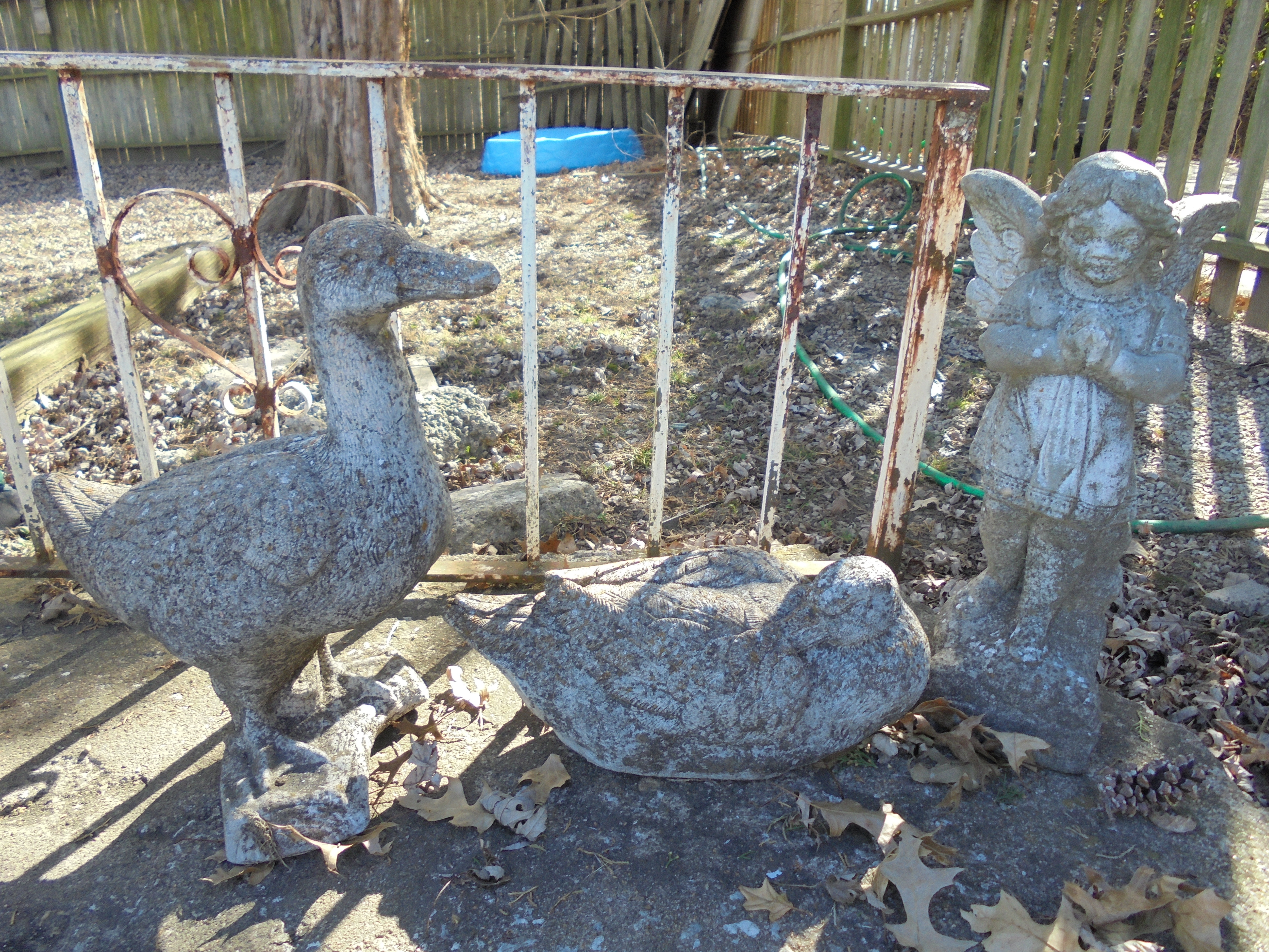 LOT OF 3 CONCRETE STATUES VINTAGE ESTATE SALE PRIMITIVES, TOOLS