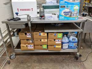 lot 5039 image: Stainless Steel Prep Table, Contents Not Included, Can Opener Not Included