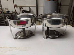 lot 5069 image: (2) Round Chaffing Dishes, One Has Lid