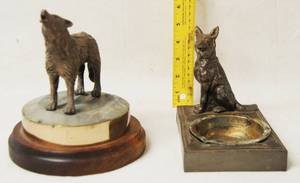 lot 6998 image: Wolf Decor. and a German Shepherd Ash Tray
