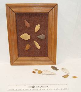 lot 8022 image: Picture Frame w Collectible Arrow Heads, and a Lot of Arrow Heads