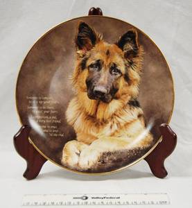 lot 2849 image: Limited-Edition,  German Shepherd Plate w Stand  Someone To Comfort  Plate #  J1446   The Danbury Mint