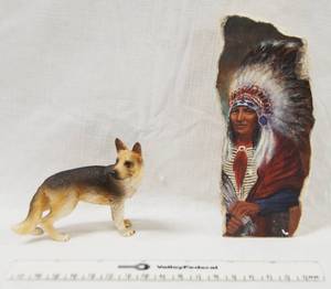 lot 2863 image: German Shepherd Figurine and Indian Images on Stone