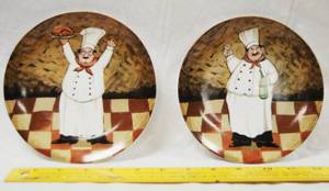 lot 2873 image: 2 Kitchen Decor. Plates w a Chef on each of them   (2003 Boston Warehouse Trading Corp)
