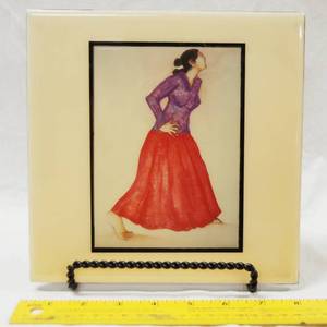 lot 2883 image: Woman Decorative Ceramic Tile, w stand   #510 Woman Waiting   (Could be also used for Wall Hanging, Trivet, Table Top, etc..)