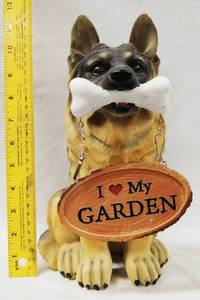 lot 2888 image: German Shepherd Decor.  w a Bone in the Mouth and Holding a Sign that Says I Love My Garden