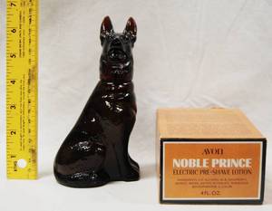 lot 2897 image: Old German Shepherd AVON Bottle  (Full) of Electric Pre-Shave Lotion w Original Box