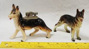 lot 2903 image: 2 Vintage German Shepherd Figurines  (one is a Lighter, See Photo)