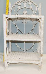 lot 2930 image: White Wicker Shelf     Could Also Be Painted to Match Any Decor.